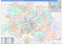 Louisville-Jefferson County Metro Area Wall Map Color Cast Style 2026